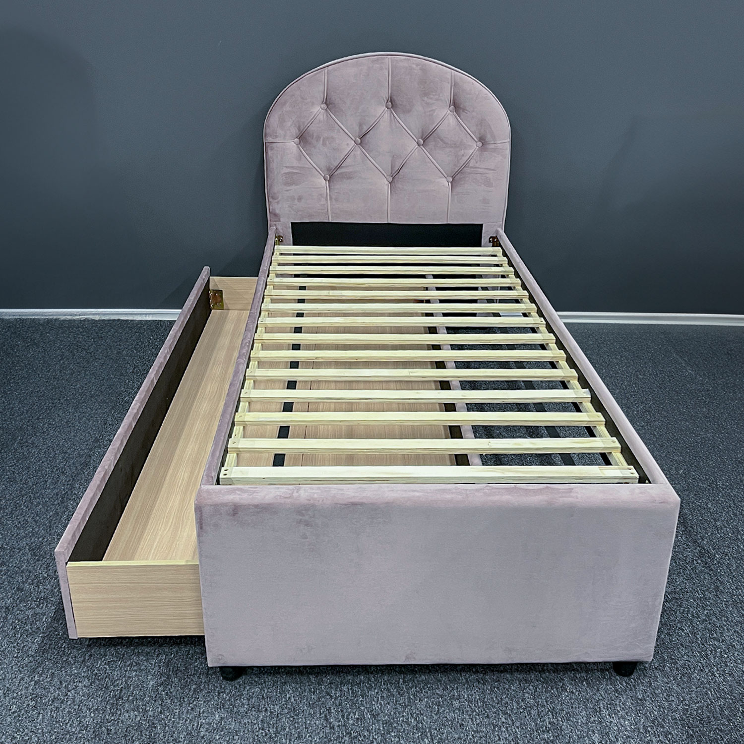 Voodi LARA 90x205cm, ilma madratsita, lillakasroosa