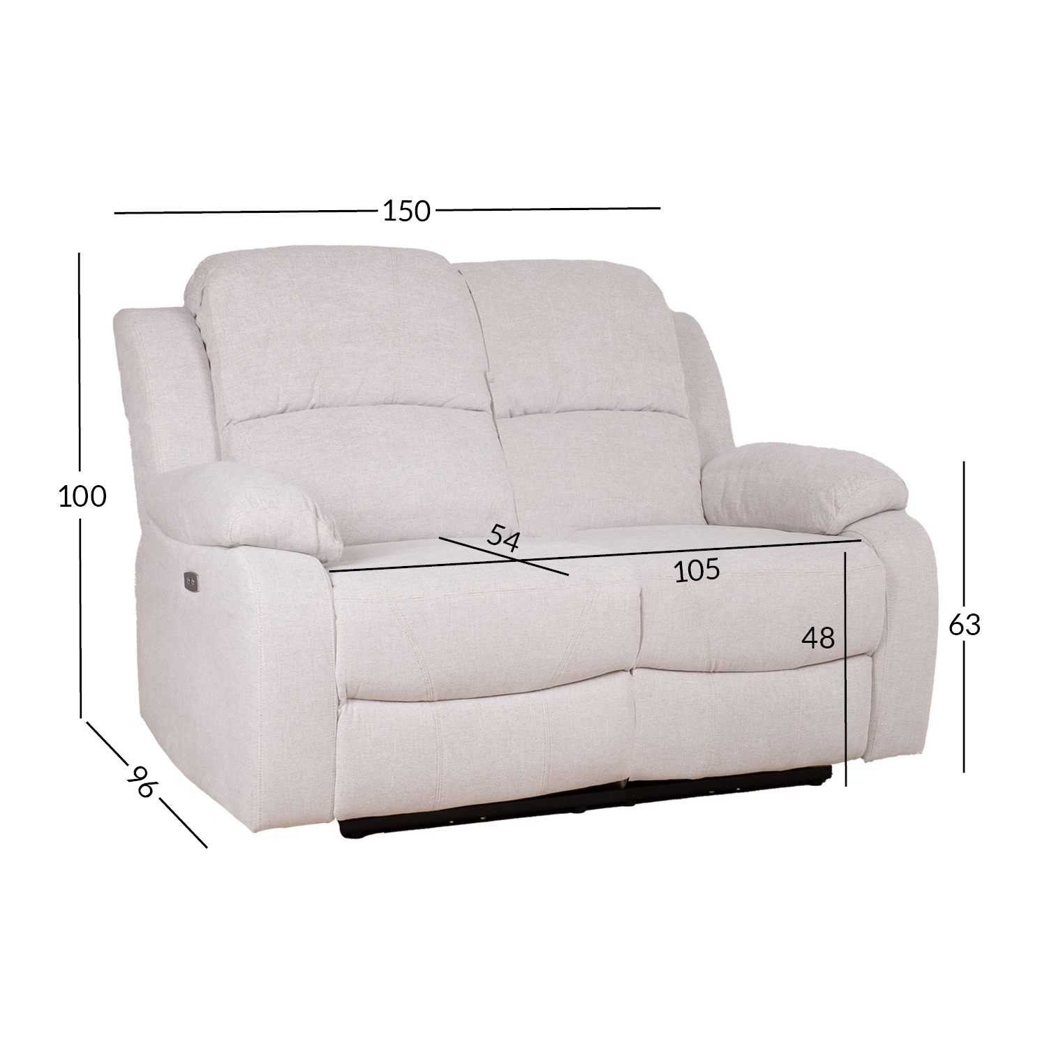 Diivan FELICIA 2-kohaline elektriline recliner 150x96xH100cm, loodusvalge