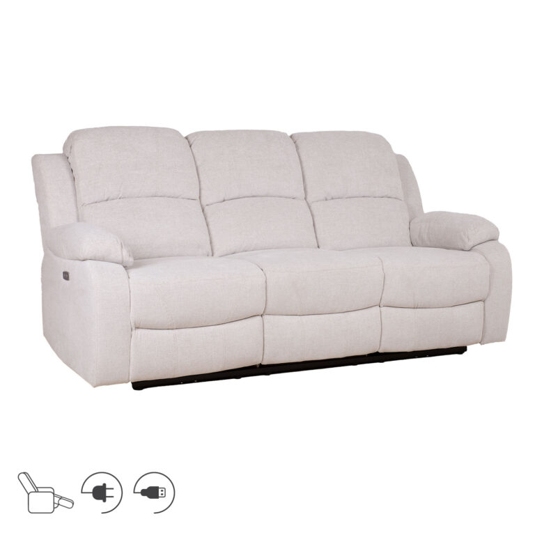 Diivan FELICIA 3-kohaline elektriline recliner 208x96xH100cm, loodusvalge