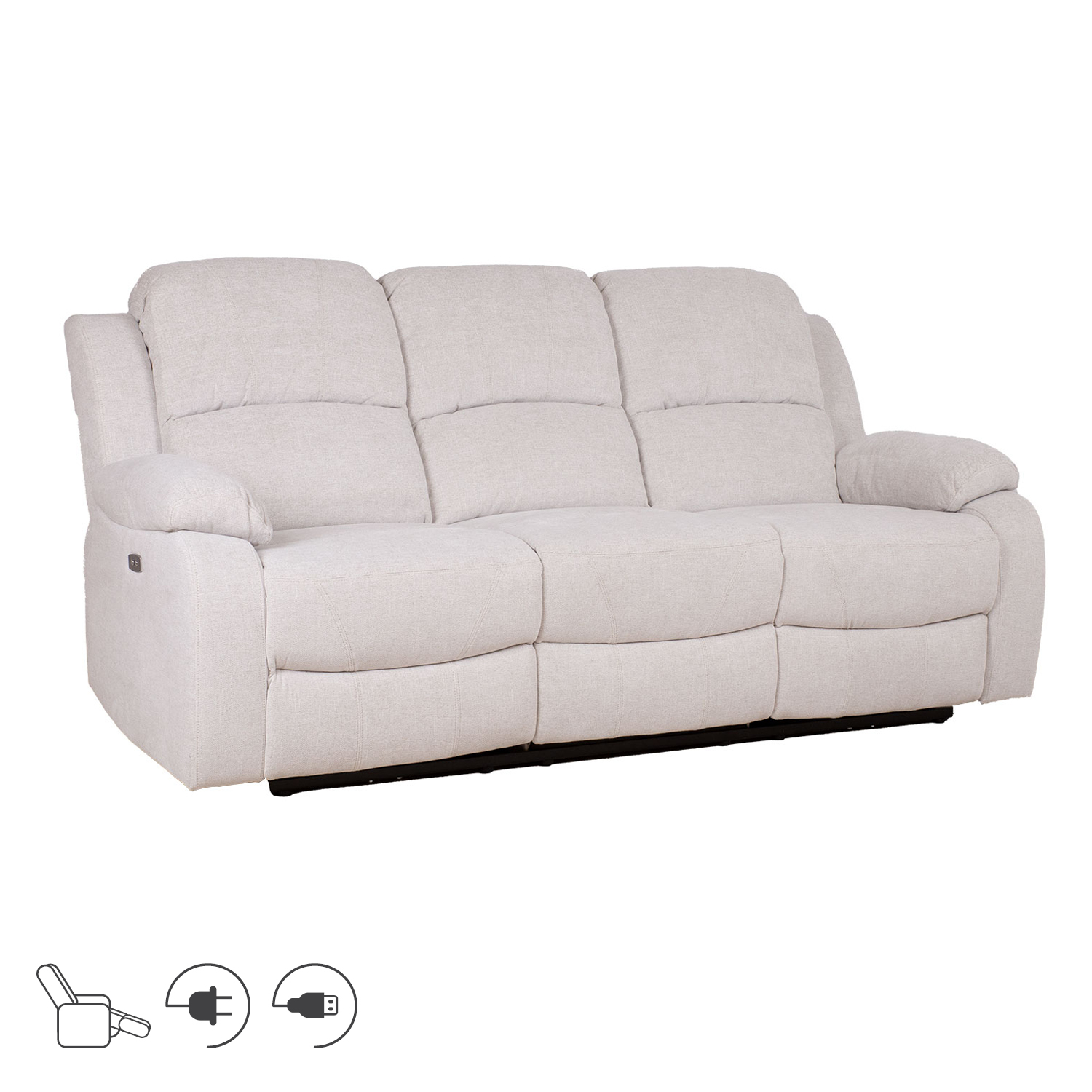 Diivan FELICIA 3-kohaline elektriline recliner 208x96xH100cm, loodusvalge
