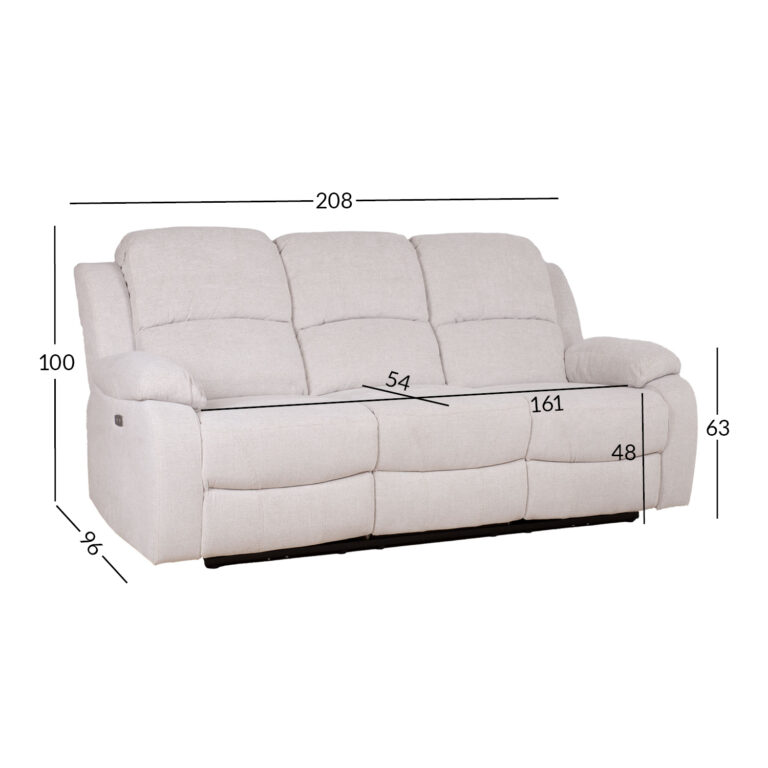 Diivan FELICIA 3-kohaline elektriline recliner 208x96xH100cm, loodusvalge - Image 8