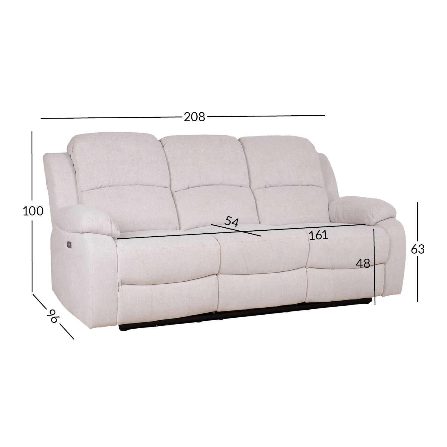 Diivan FELICIA 3-kohaline elektriline recliner 208x96xH100cm, loodusvalge