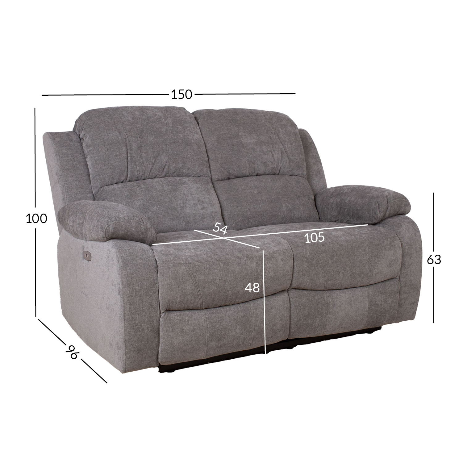 Diivan FELICIA 2-kohaline elektriline recliner 150x96xH100cm, hall