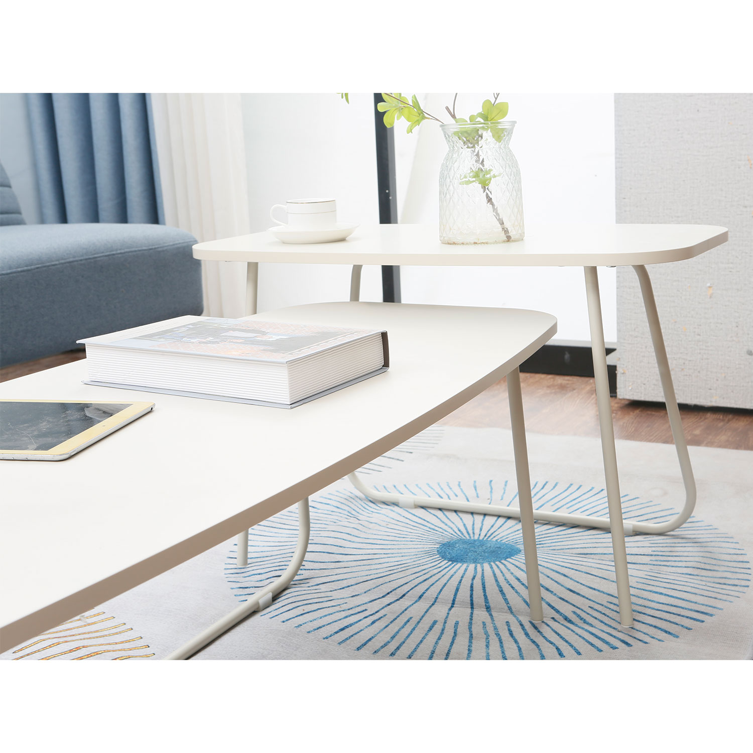 Diivanilaud DUO 2tk 120x48xH40cm, 75x40xH48cm, hele puit/beež