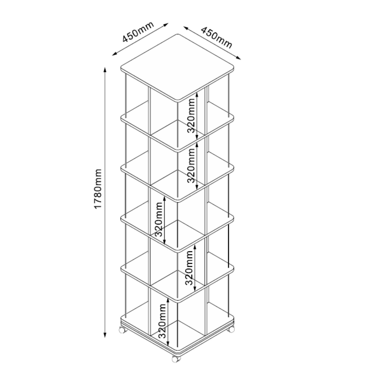 Raamaturiiul FERDIE pöörlev 45x45xH176cm, saar/must