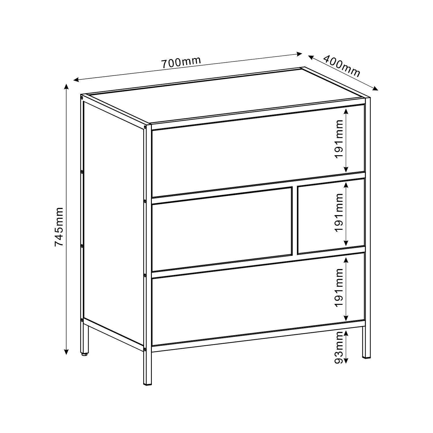 Kummut HEDVIG 70x40xH74,5cm, saar/must