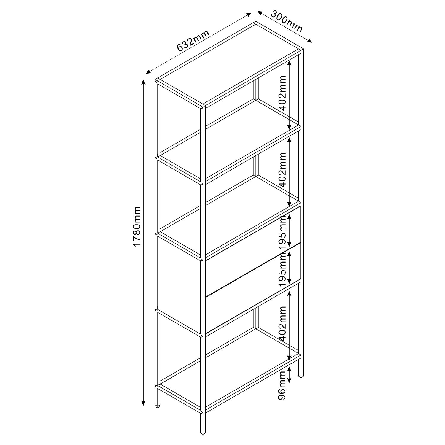 Riiul HEDVIG sahtliga 64x30xH178cm, saar/must