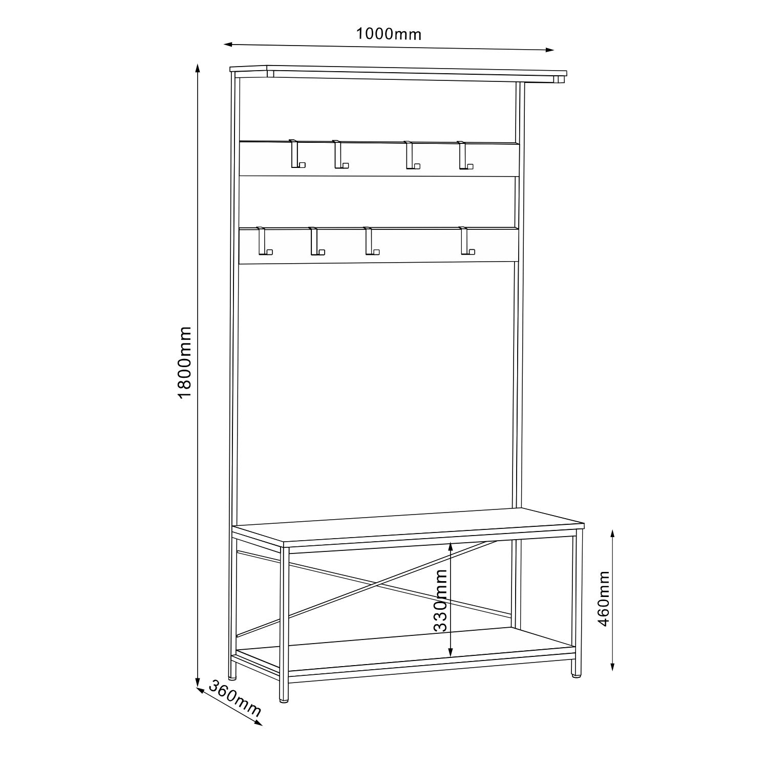Esikuriiul HEDVIG 100x36xH180cm, saar/must