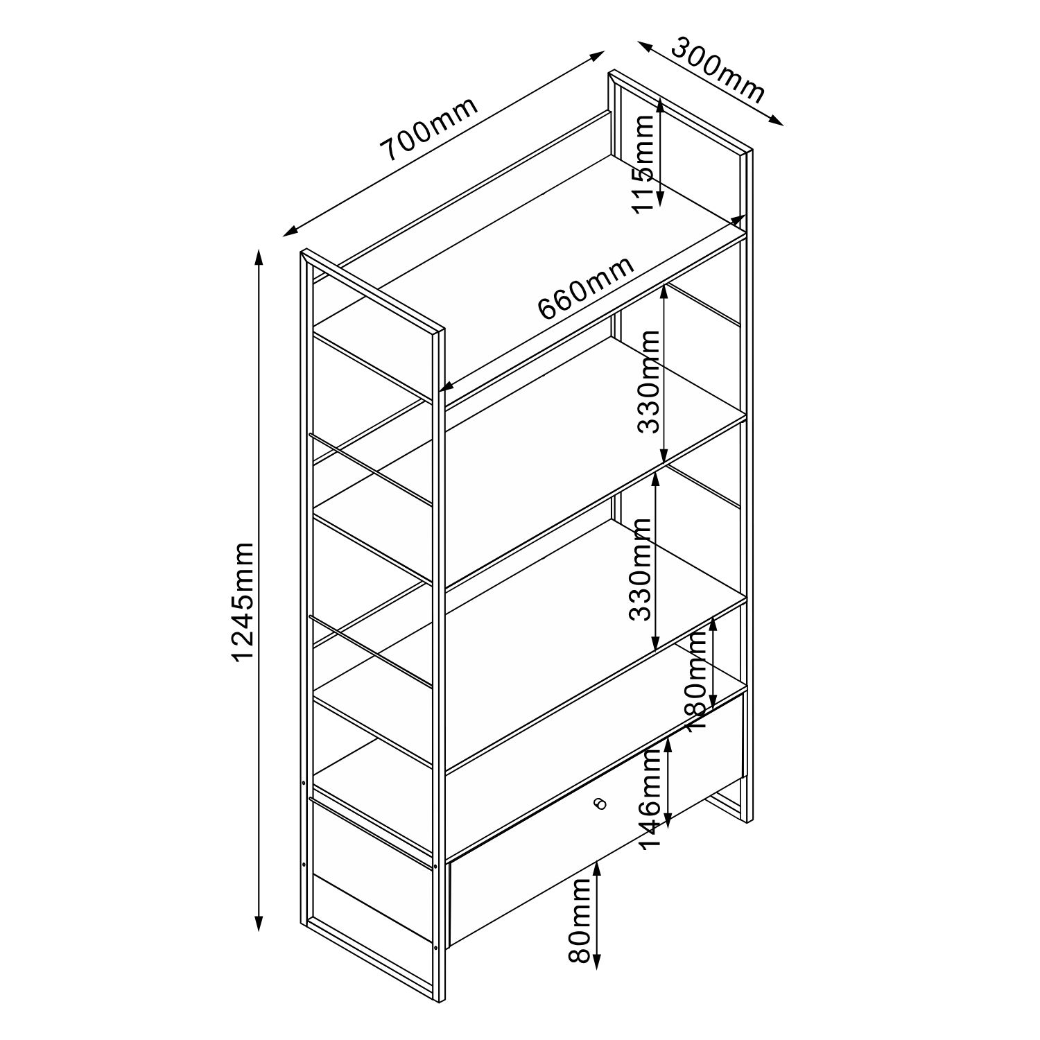 Riiul STUDY 70x30xH124,5cm, tamm/valge