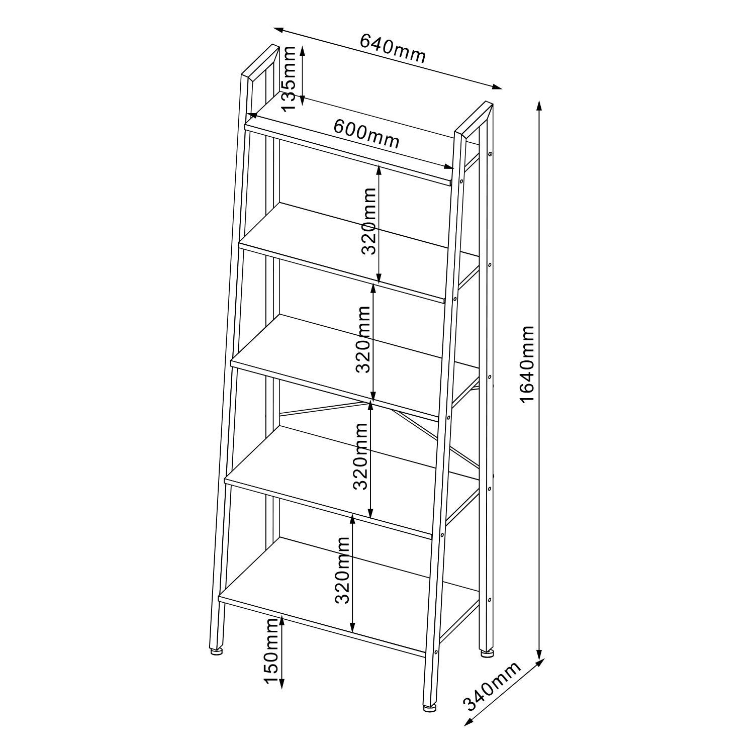 Riiul SANCIA 64x34xH164cm, tamm/pruun