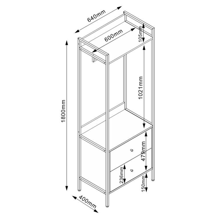 Esikuriiul HANNES 64x40xH180cm, rustik melamiin - Image 3