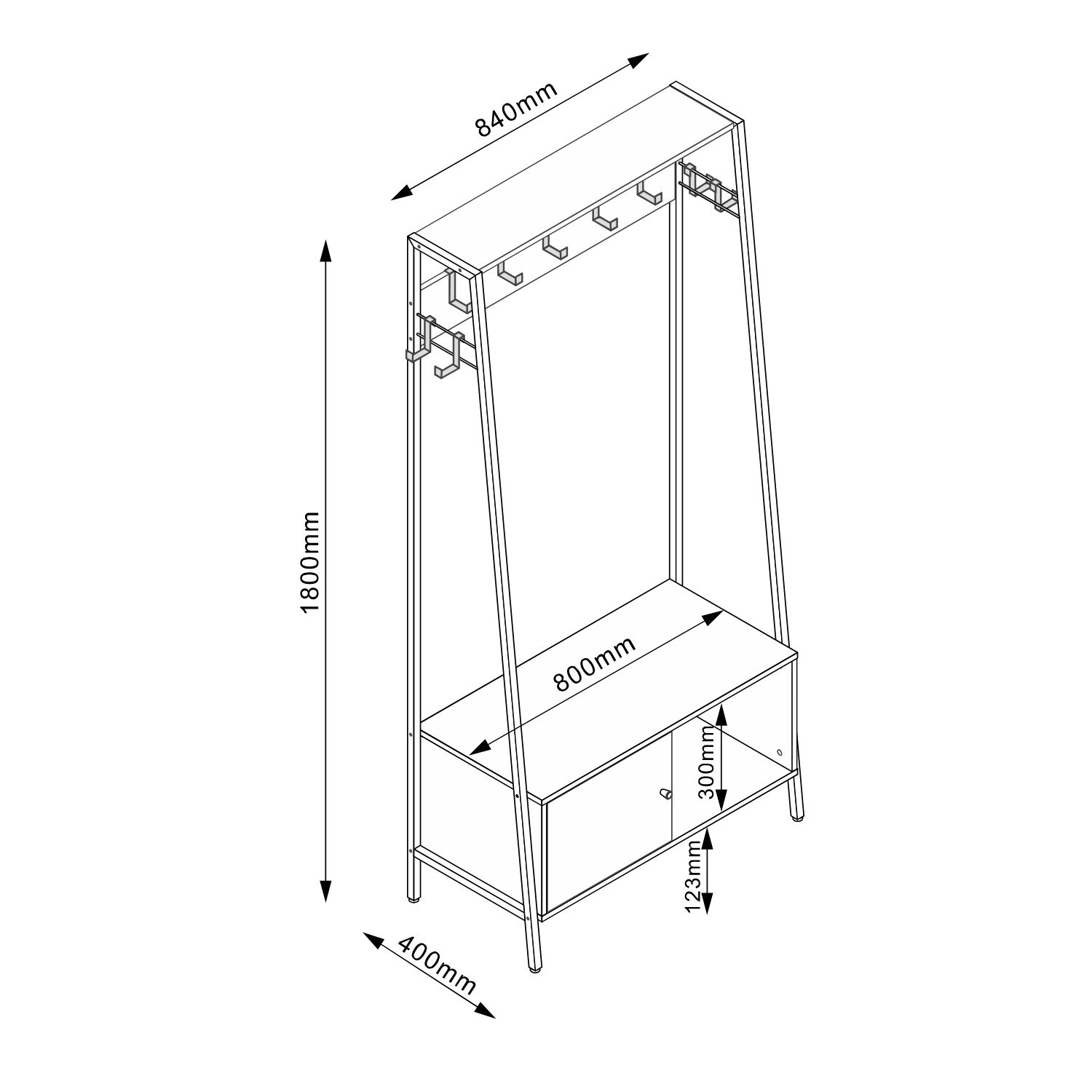 Esikuriiul HANNES 84x40xH180cm, rustik melamiin