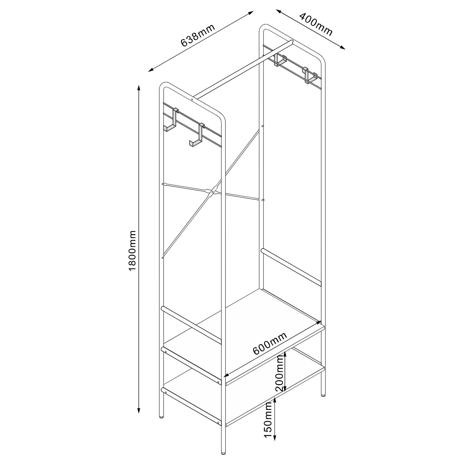 Esikuriiul HANNES 64x40xH180cm, rustik melamiin