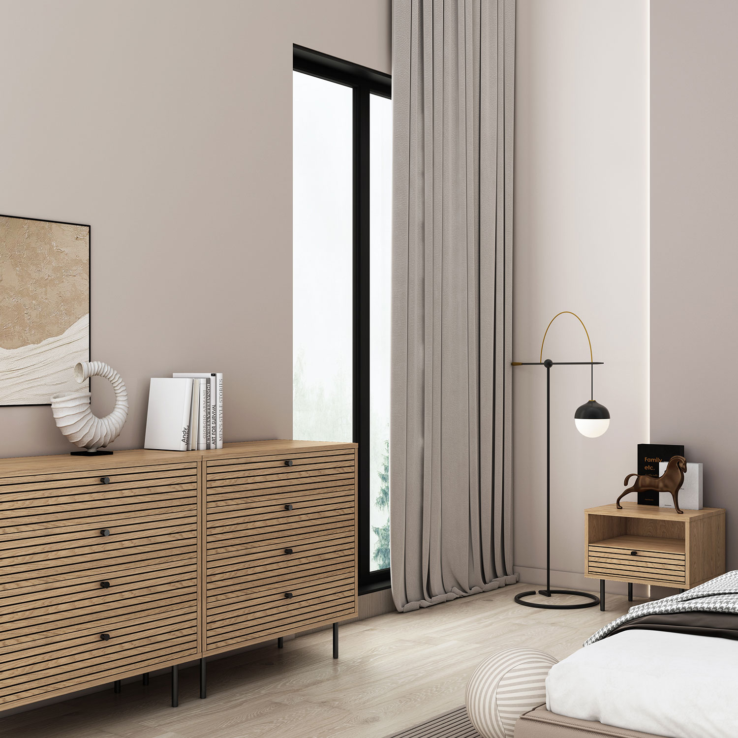 Kummut LINE 120x40xH75cm, tammedekooriga melamiin