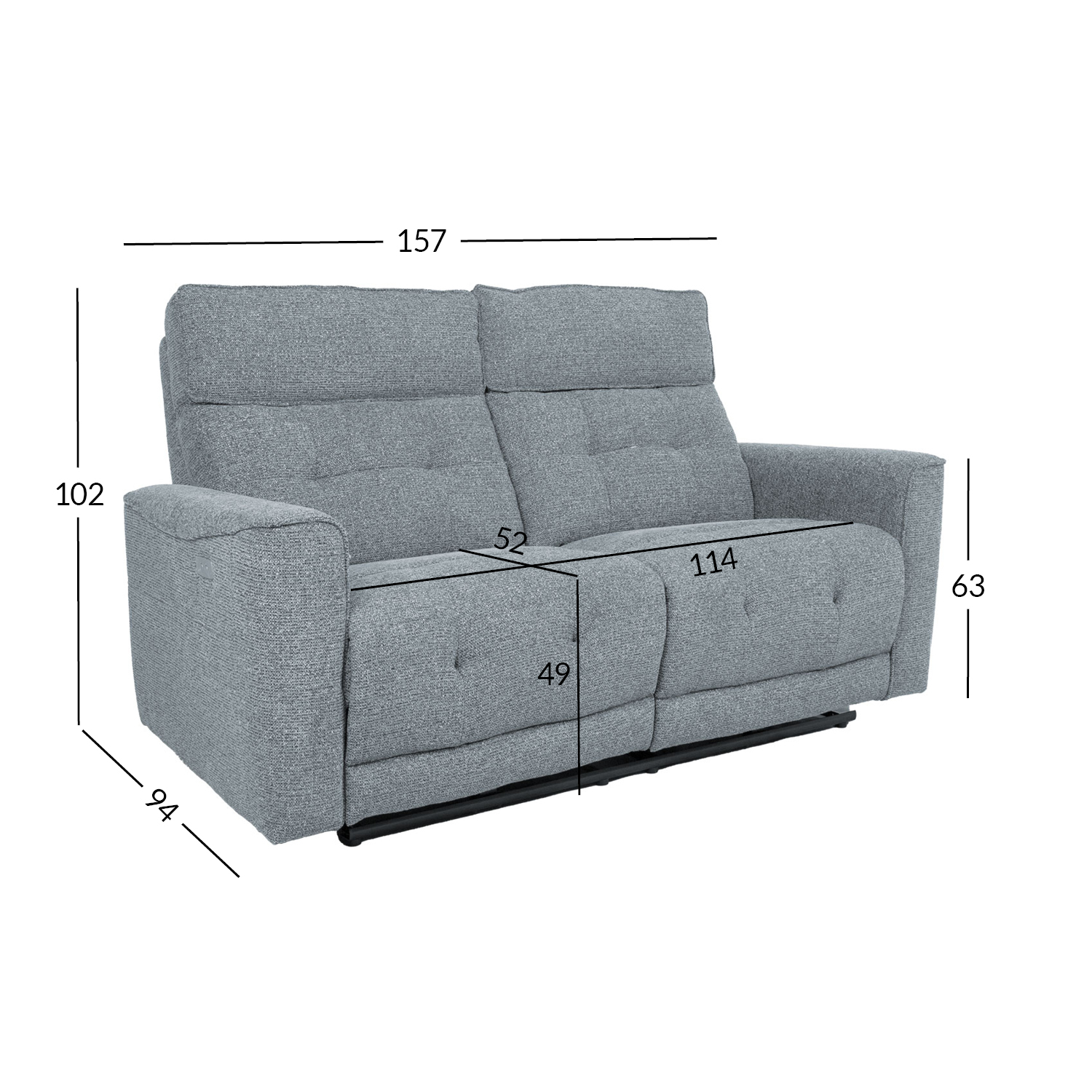 Diivan BOSCO 2-kohaline elektriline recliner 157x94xH102cm, sinakashall