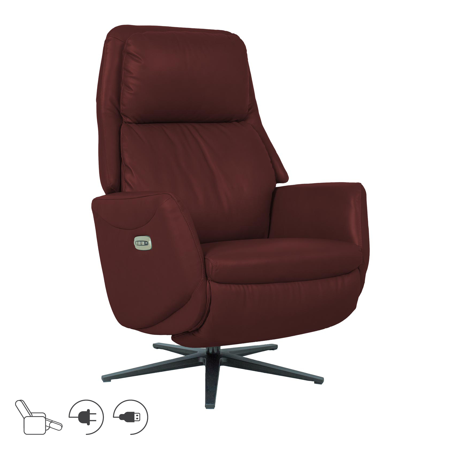 Tugitool DAMIANO elektriline recliner 72x84xH116cm, tumepunane nahk