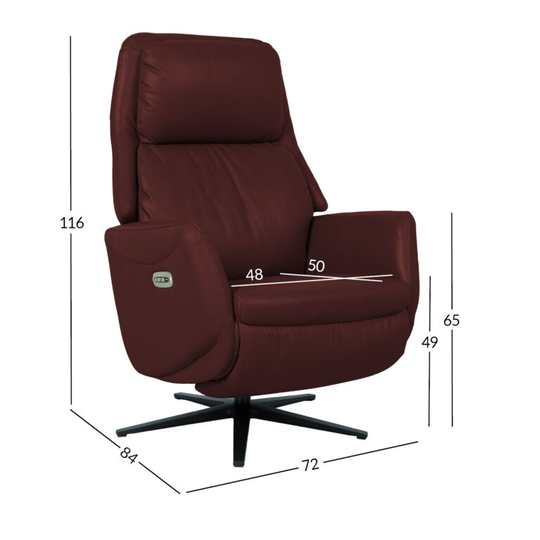 Tugitool DAMIANO elektriline recliner 72x84xH116cm, tumepunane nahk - Image 2