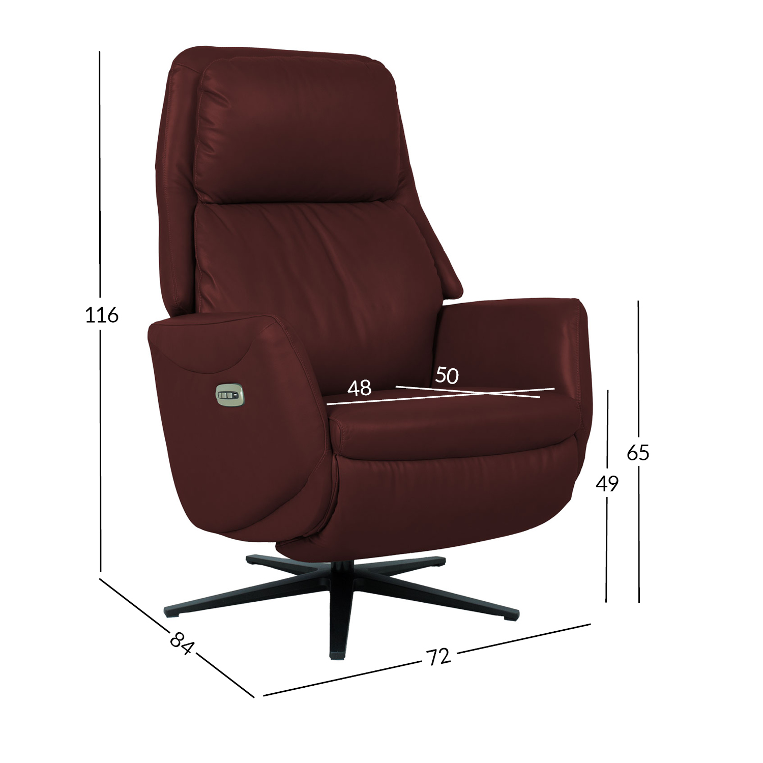 Tugitool DAMIANO elektriline recliner 72x84xH116cm, tumepunane nahk