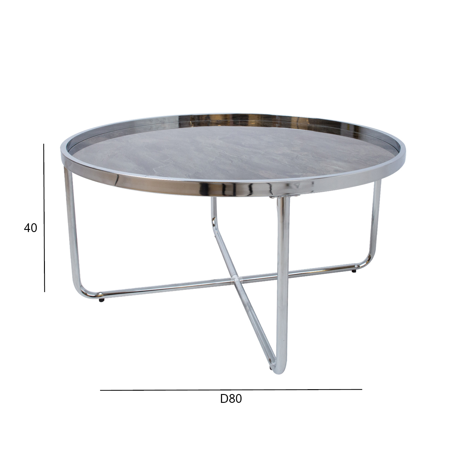 Diivanilaud ASTOR D80xH40cm, hall, klaas, terasjalad