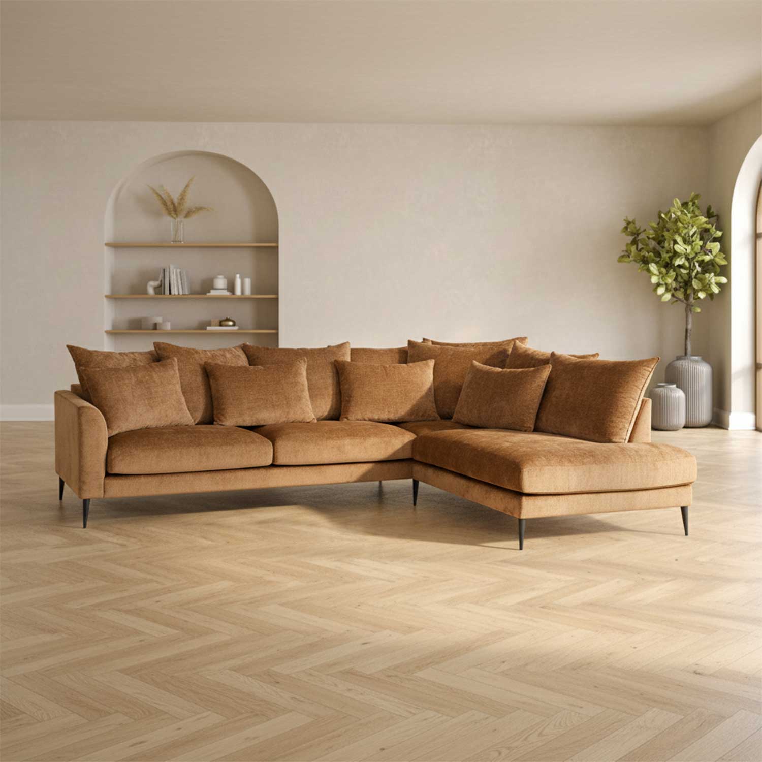 Nurgadiivan LARTES parem nurk, pruun, 300x92/205xH90cm