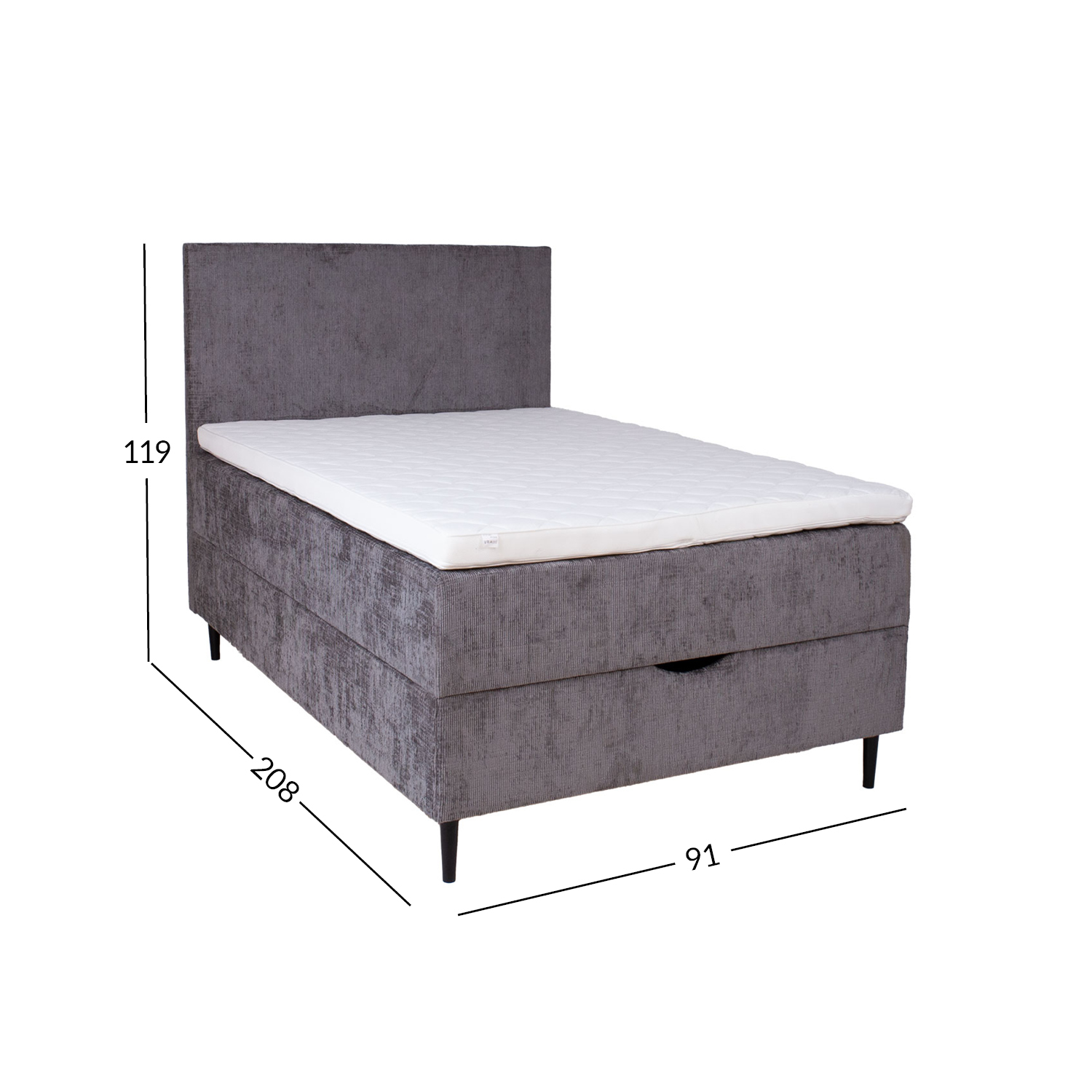 Kontinentaalvoodi LAARA 90x200cm, grafiit, 91x208xH119cm