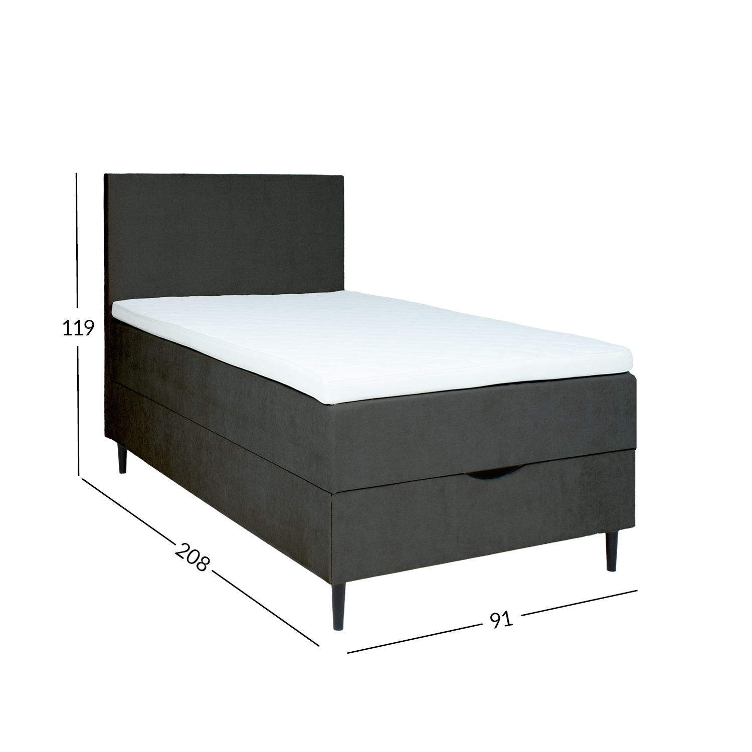 Kontinentaalvoodi LAARA 90x200cm, tumehall, 91x208xH119cm