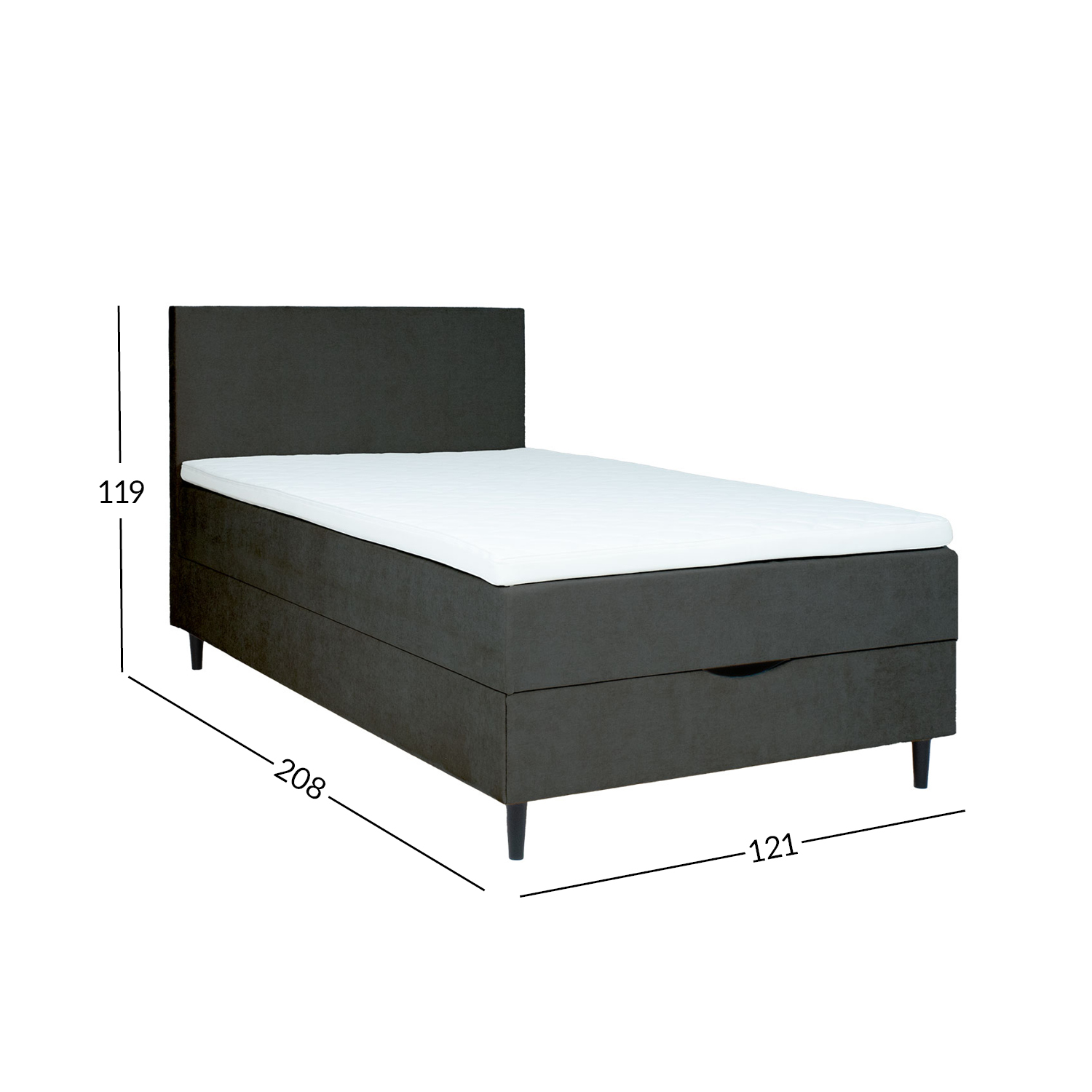 Kontinentaalvoodi LAARA 120x200cm, tumehall, 121x208xH119cm