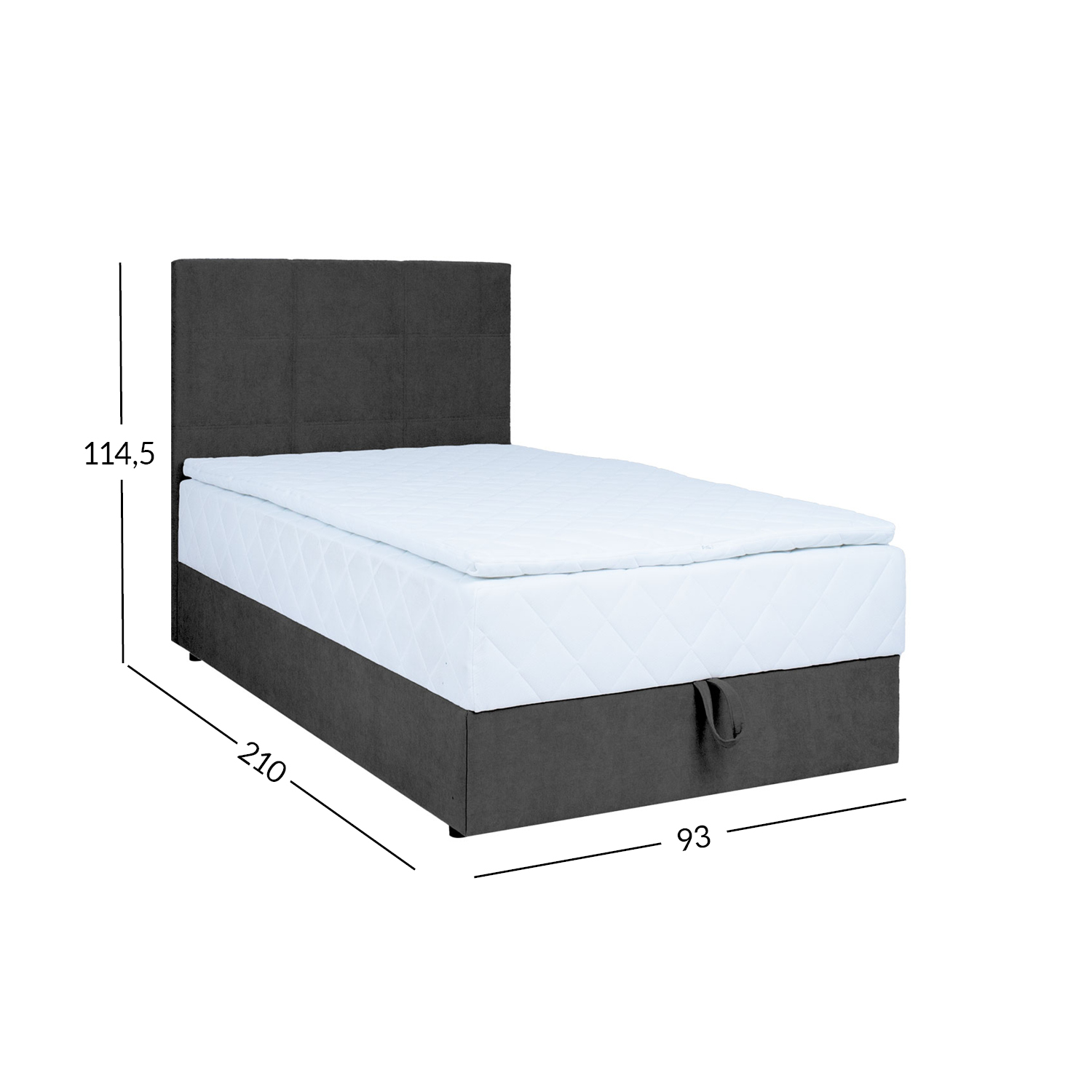 Kontinentaalvoodi LEVI 90x200cm, madratsiga, tumehall, 93x210xH114,5cm