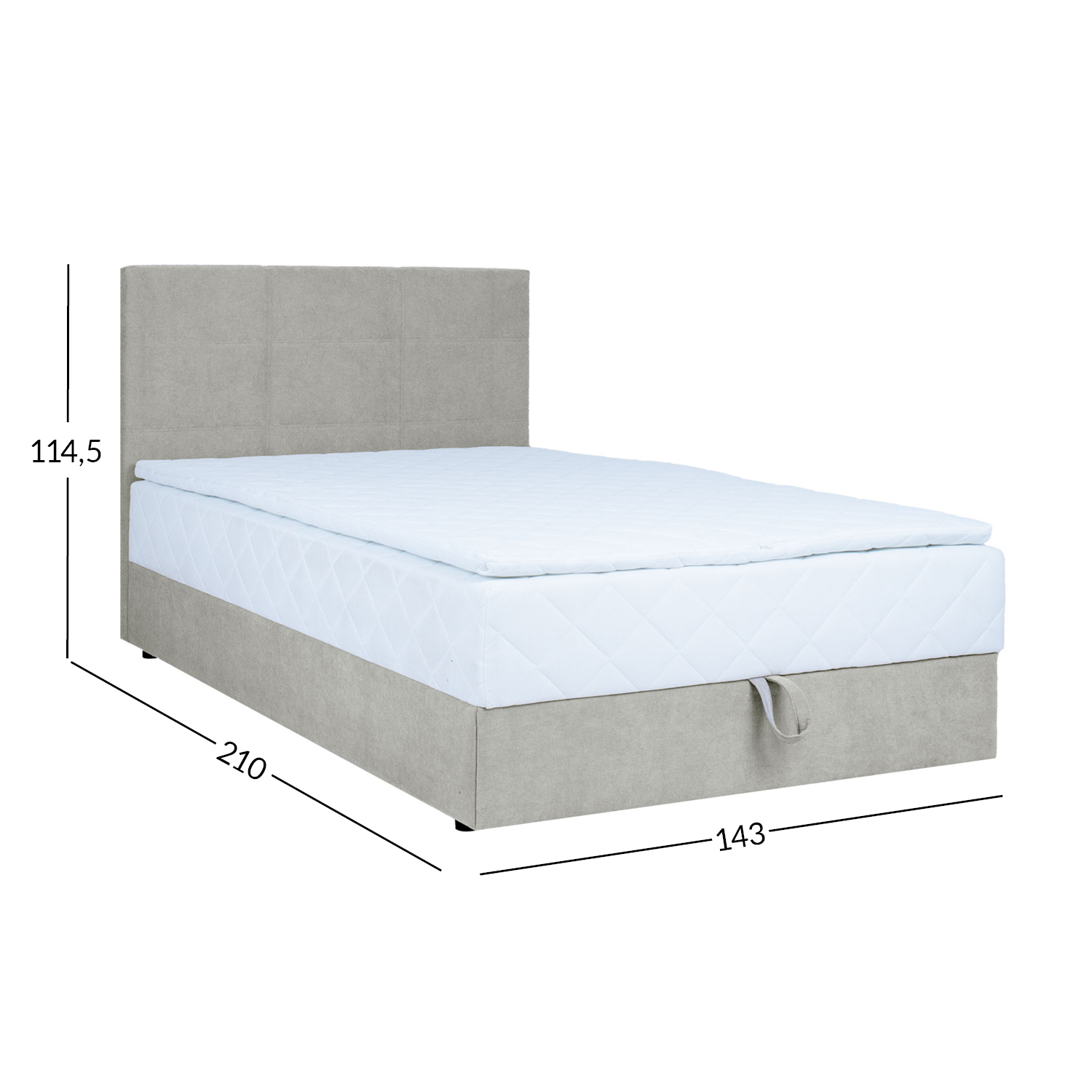 Kontinentaalvoodi LEVI 140x200cm, madratsiga, tumebeež, 143x210xH114,5cm