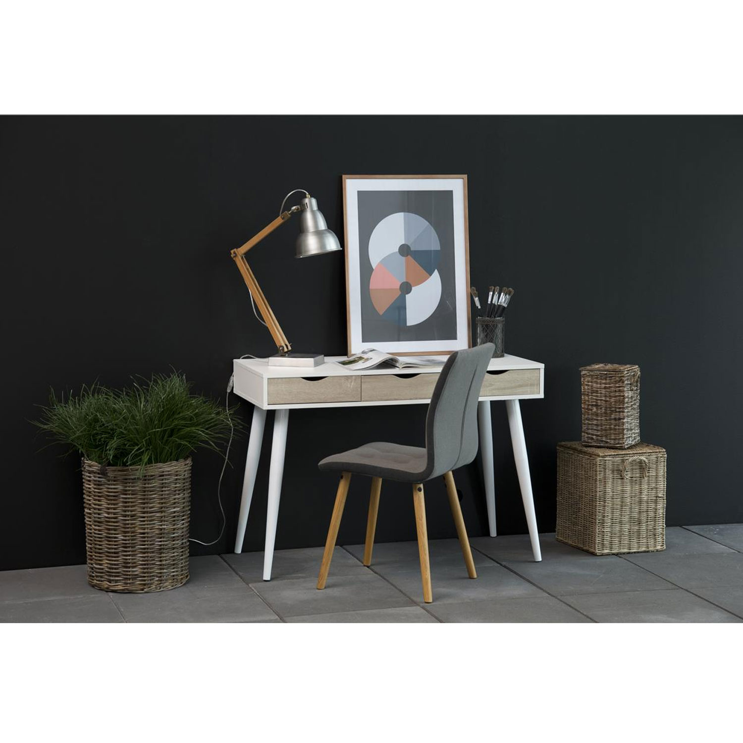 Kirjutuslaud NEPTUN 110x50xH77cm, valge/tamm, melamiinplaat, metall - Image 2