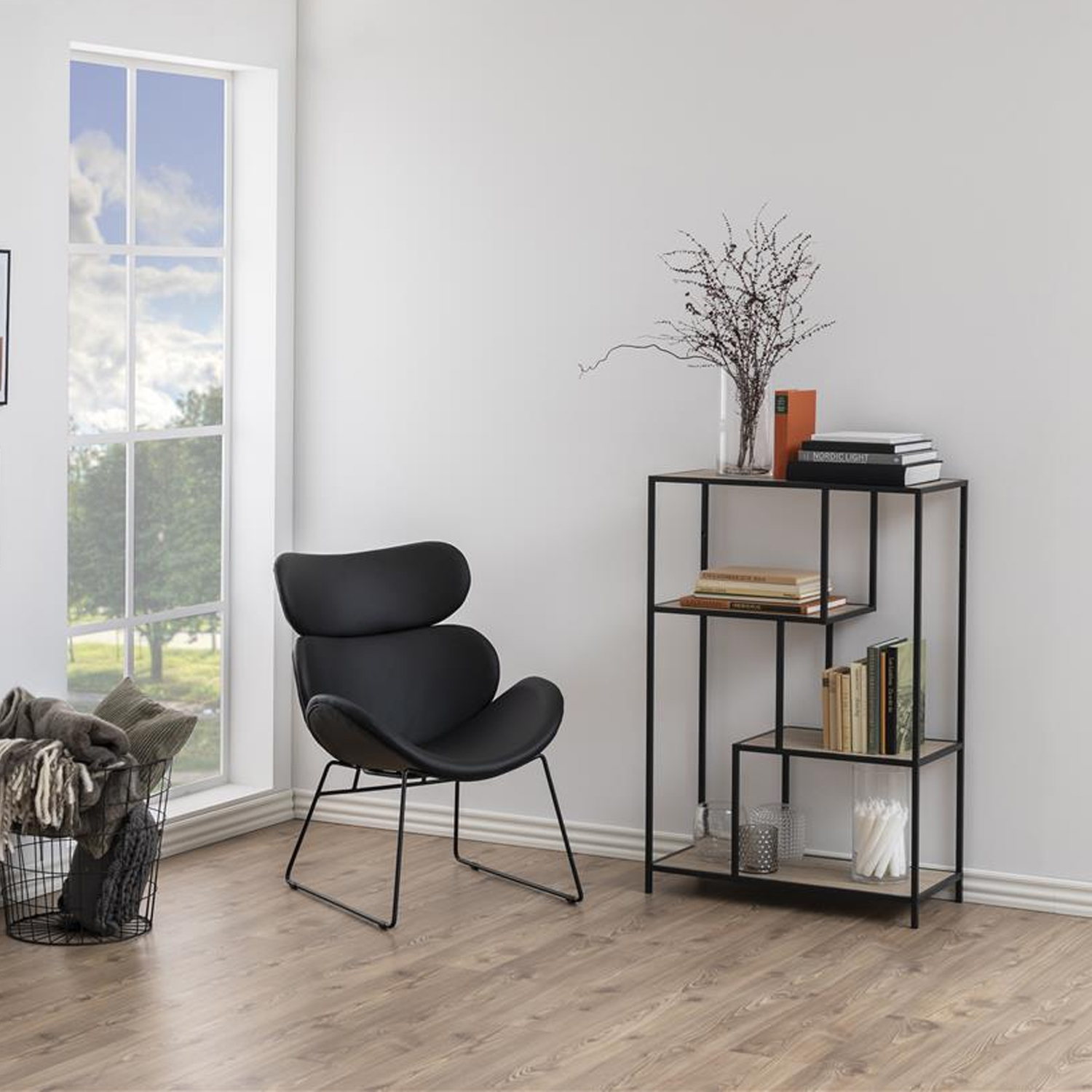 Riiul SEAFORD 77x35xH114cm, metsik tamm, mööbliplaat, metall