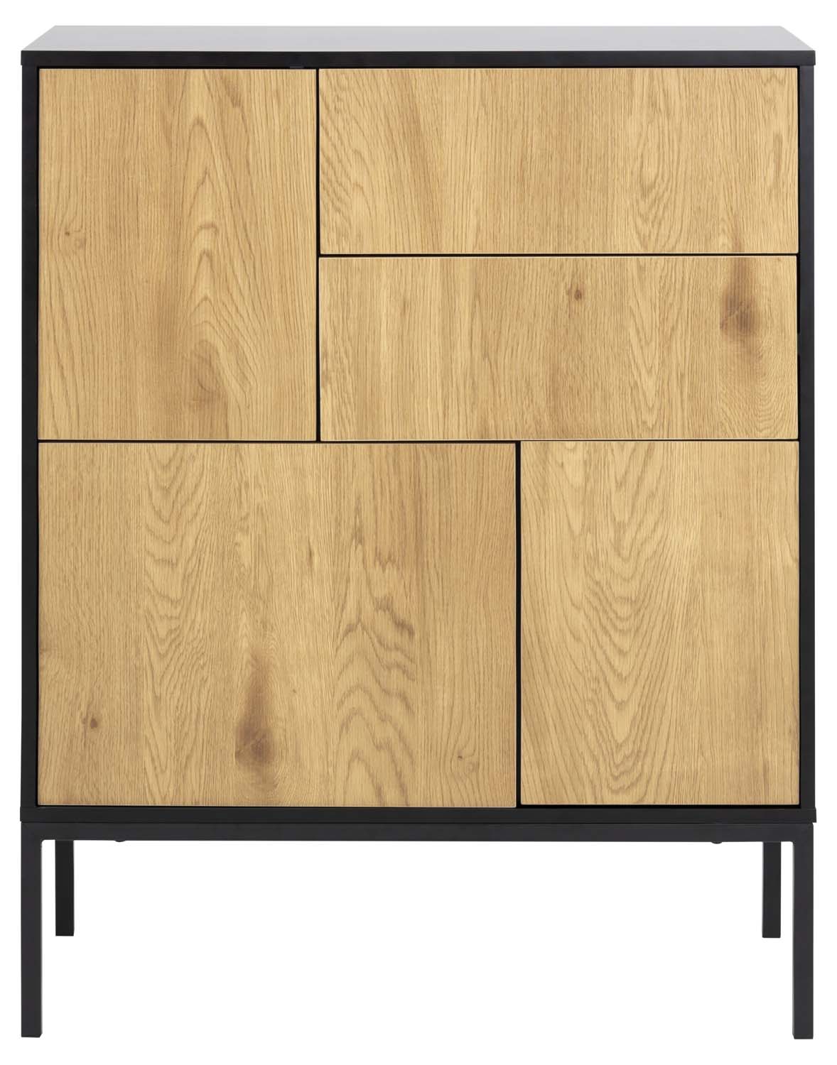 Kummut SEAFORD 80x40xH103cm, 2 sahtliga, raam: MDF, lakitud must matt, 3 ust: lamineeritud kattega mööbliplaat - Image 3