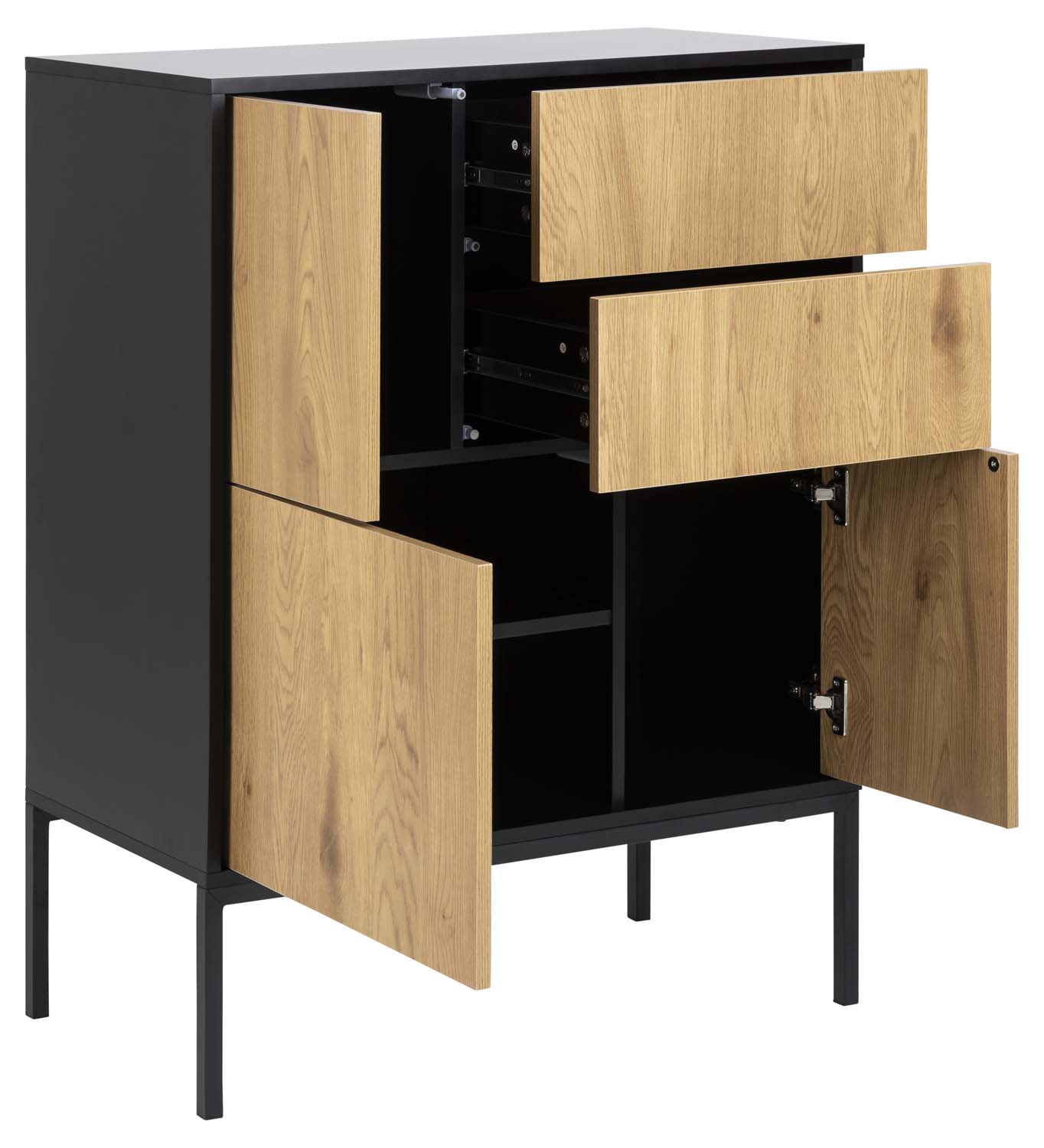 Kummut SEAFORD 80x40xH103cm, 2 sahtliga, raam: MDF, lakitud must matt, 3 ust: lamineeritud kattega mööbliplaat - Image 5