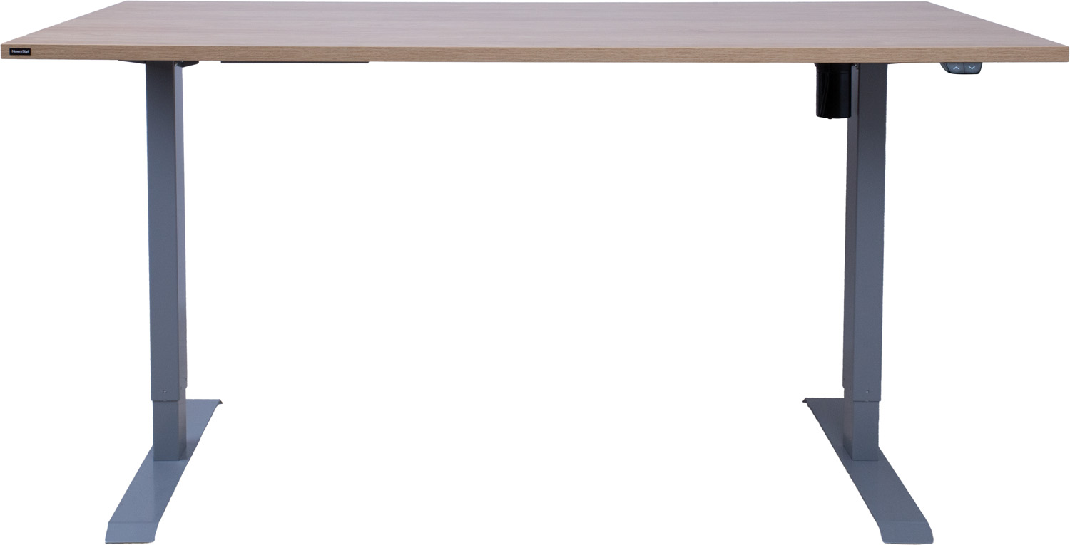 Töölaud ERGO 1-mootoriga 160x80xH71-121cm, hikkoripuu/hõbehall