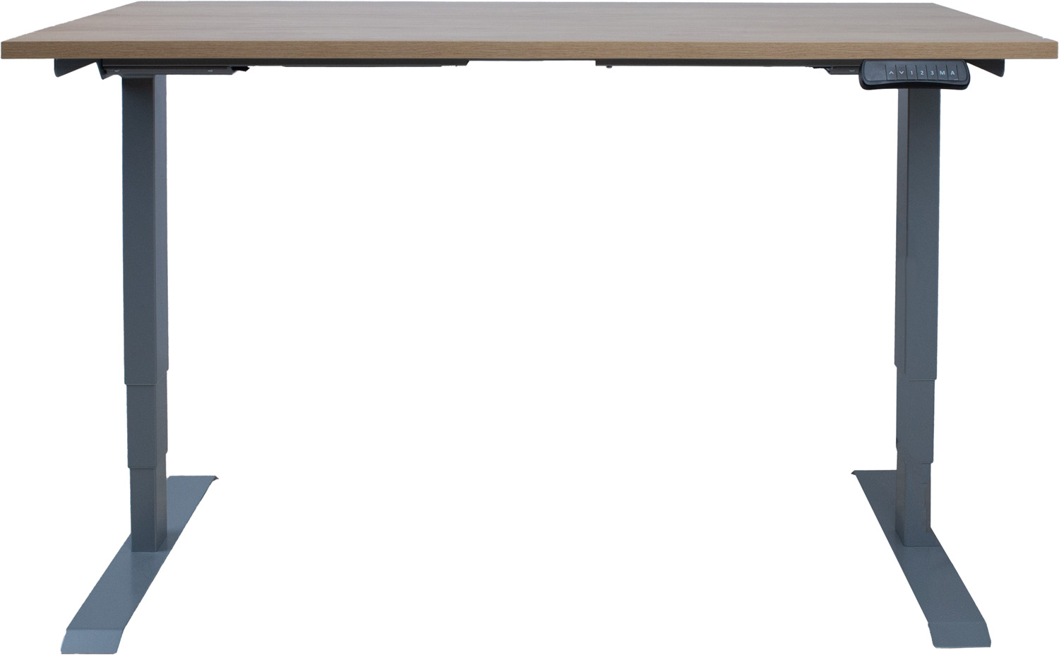 Töölaud ERGO 2-mootoriga 140x70xH60-125cm, hikkoripuu/hõbehall