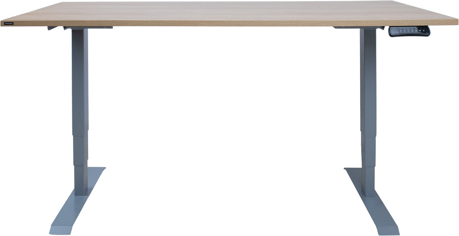 Töölaud ERGO 2-mootoriga 160x80xH60-125cm, hikkoripuu/hõbehall