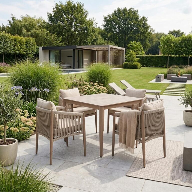 Aiamööblikomplekt MEDINA laud ja 4 tooli, beež - Image 5