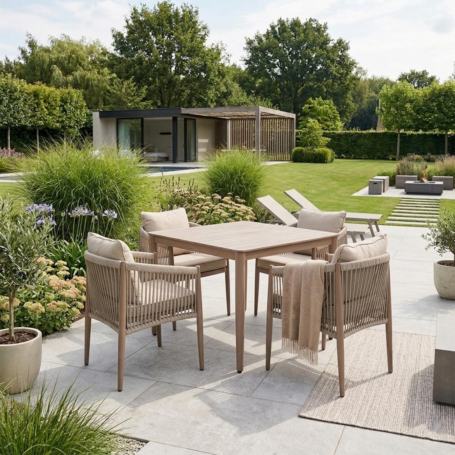 Aiamööblikomplekt MEDINA laud ja 4 tooli, beež