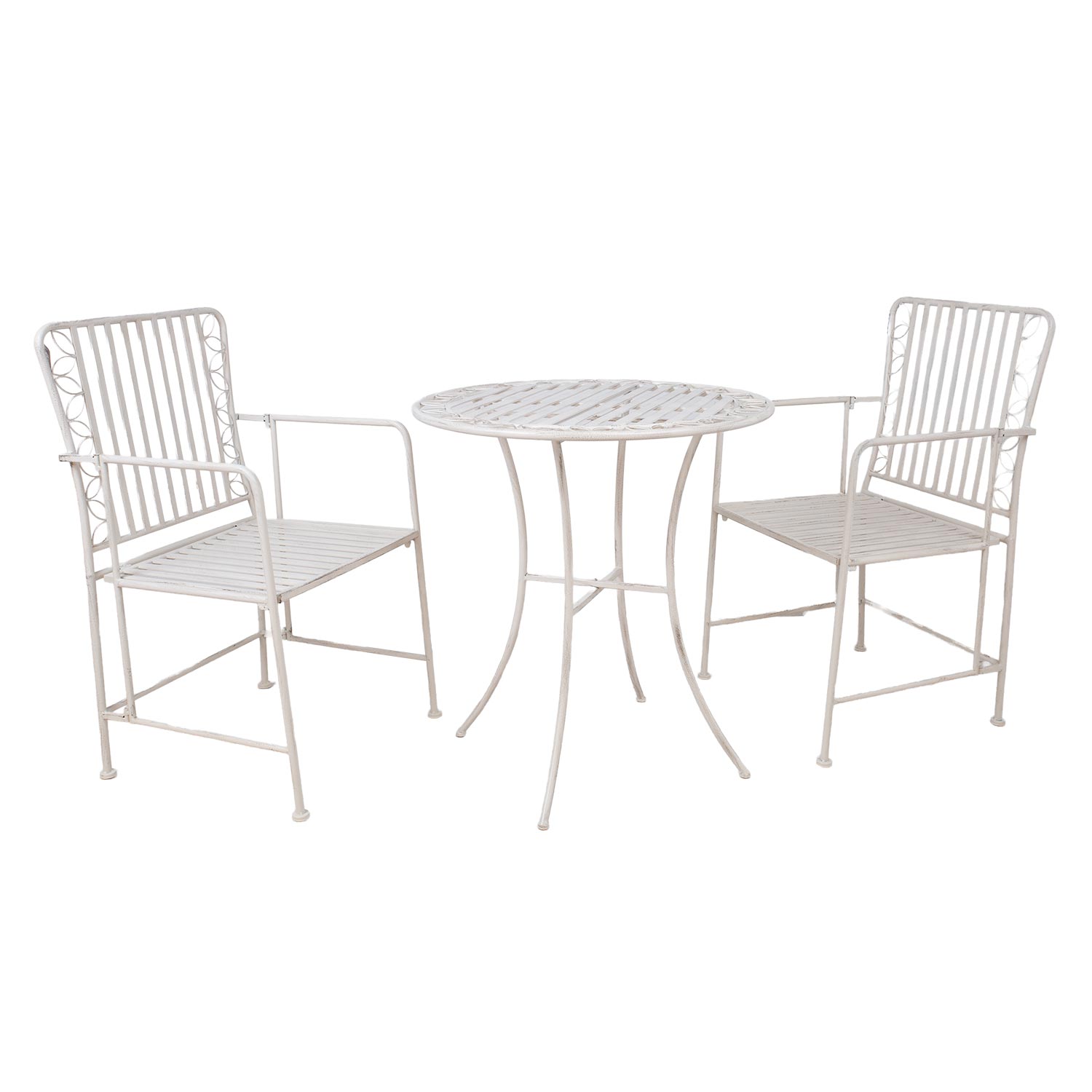 Rõdukomplekt JASMINE laud ja 2 tooli, antiikvalge metall