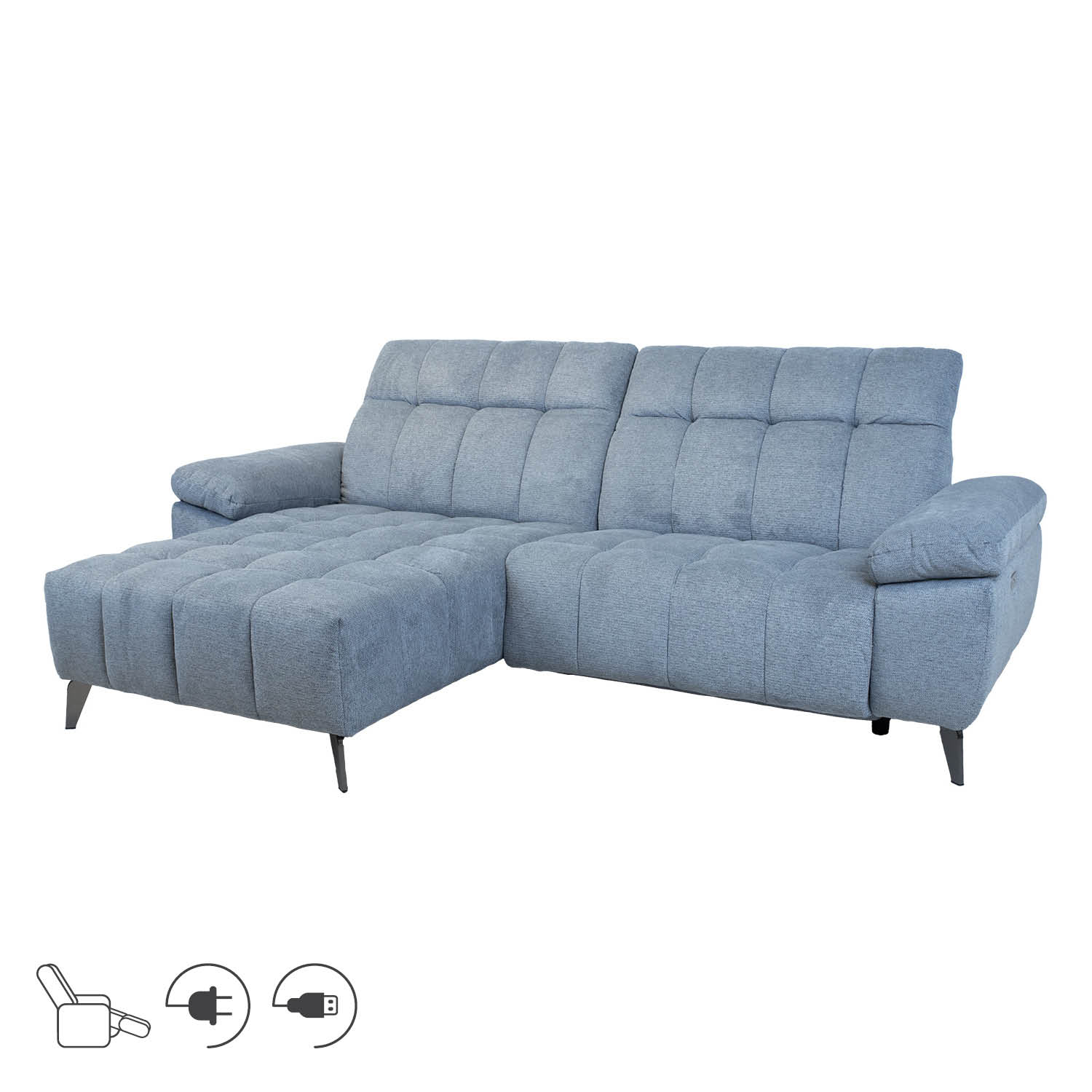Nurgadiivan LUZERN VN elektriline recliner 264x160/87xH85cm, sinakashall