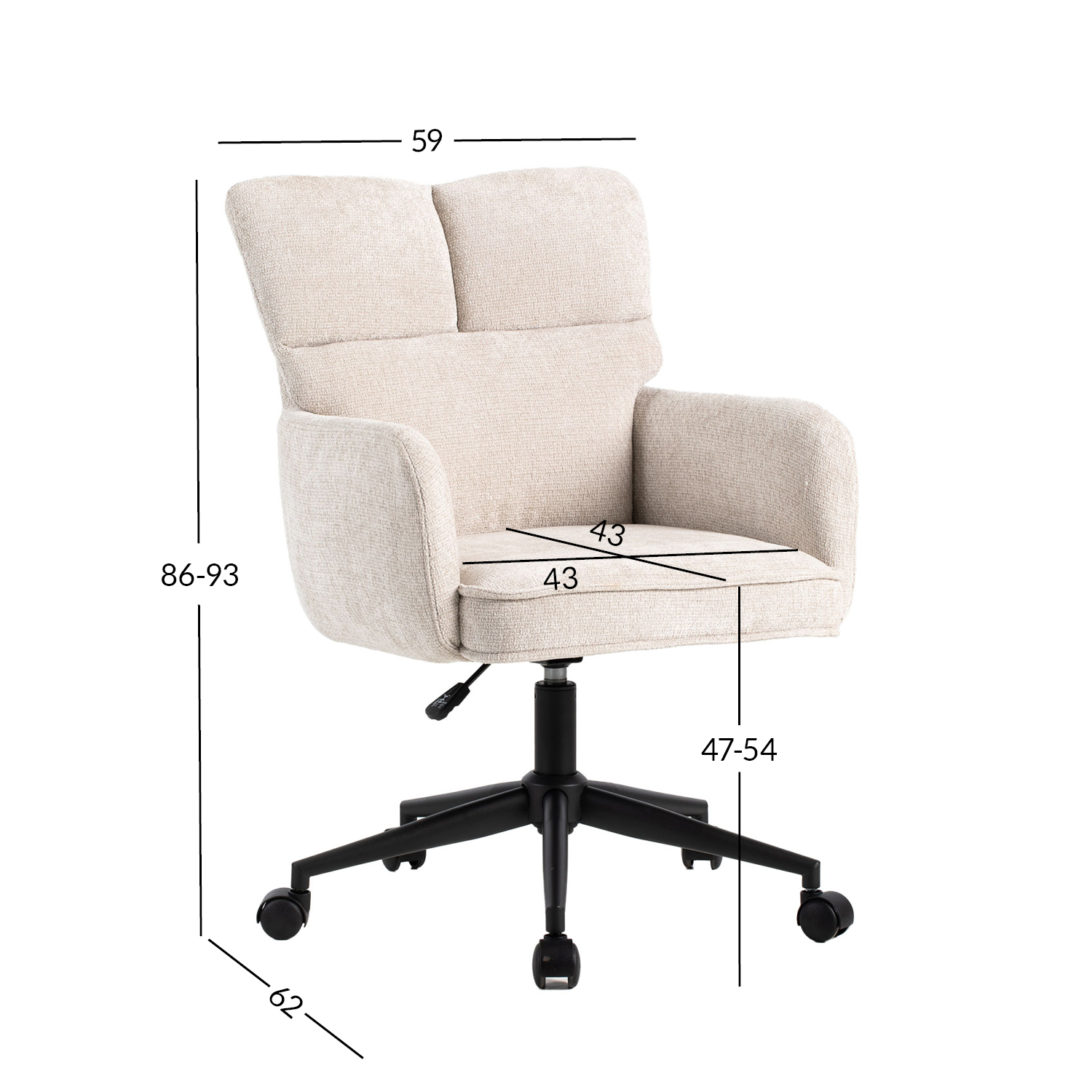 Töötool LORENA 59x62xH86-93cm, valge