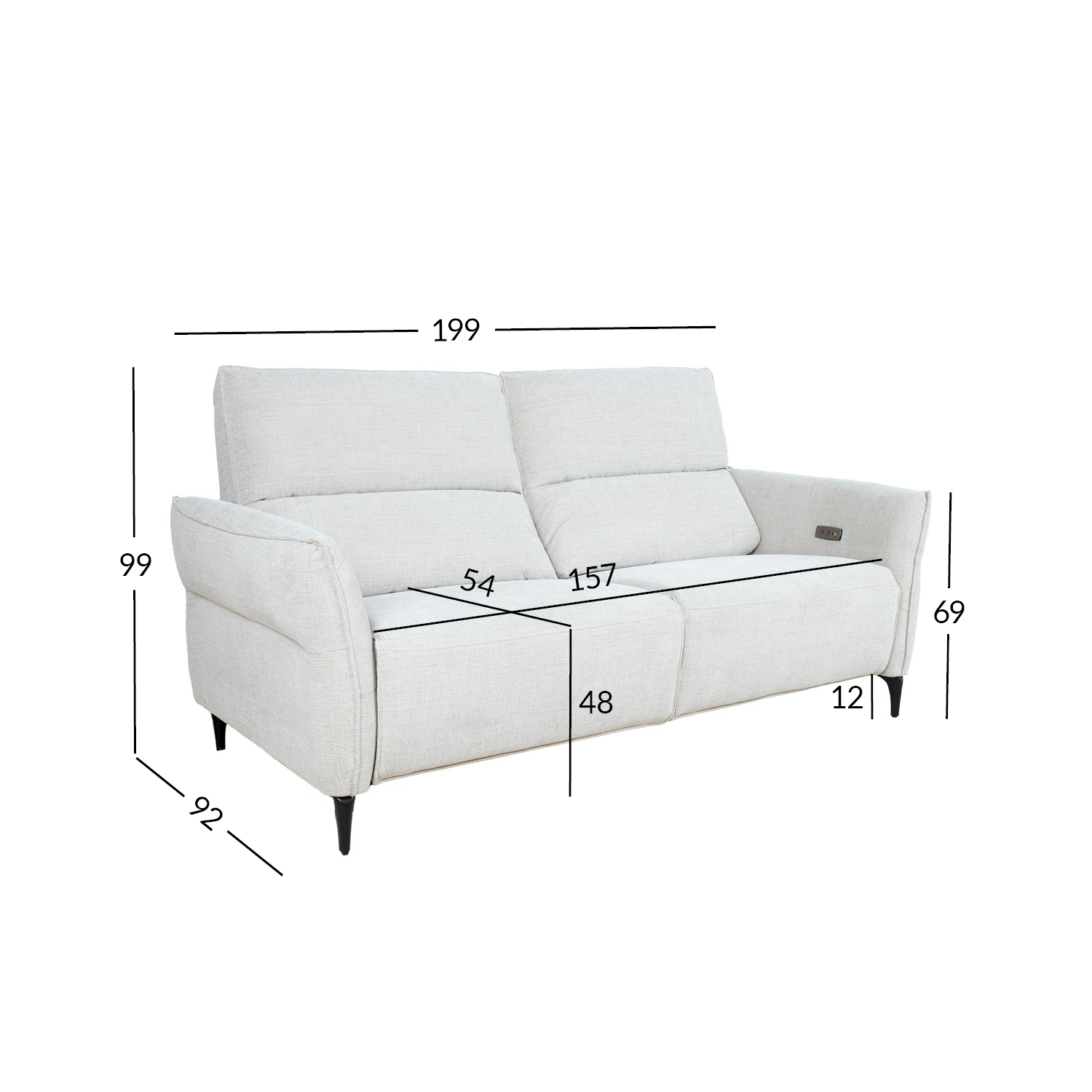Diivan MIAMI 3-kohaline elektriline recliner 199x92xH99cm, helebeež