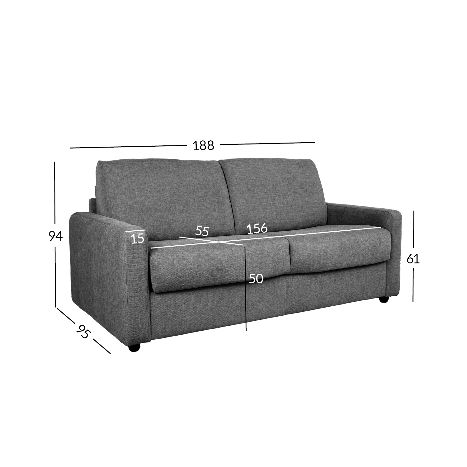 Diivanvoodi PROVO 2-kohaline 188x95xH94cm, tumehall