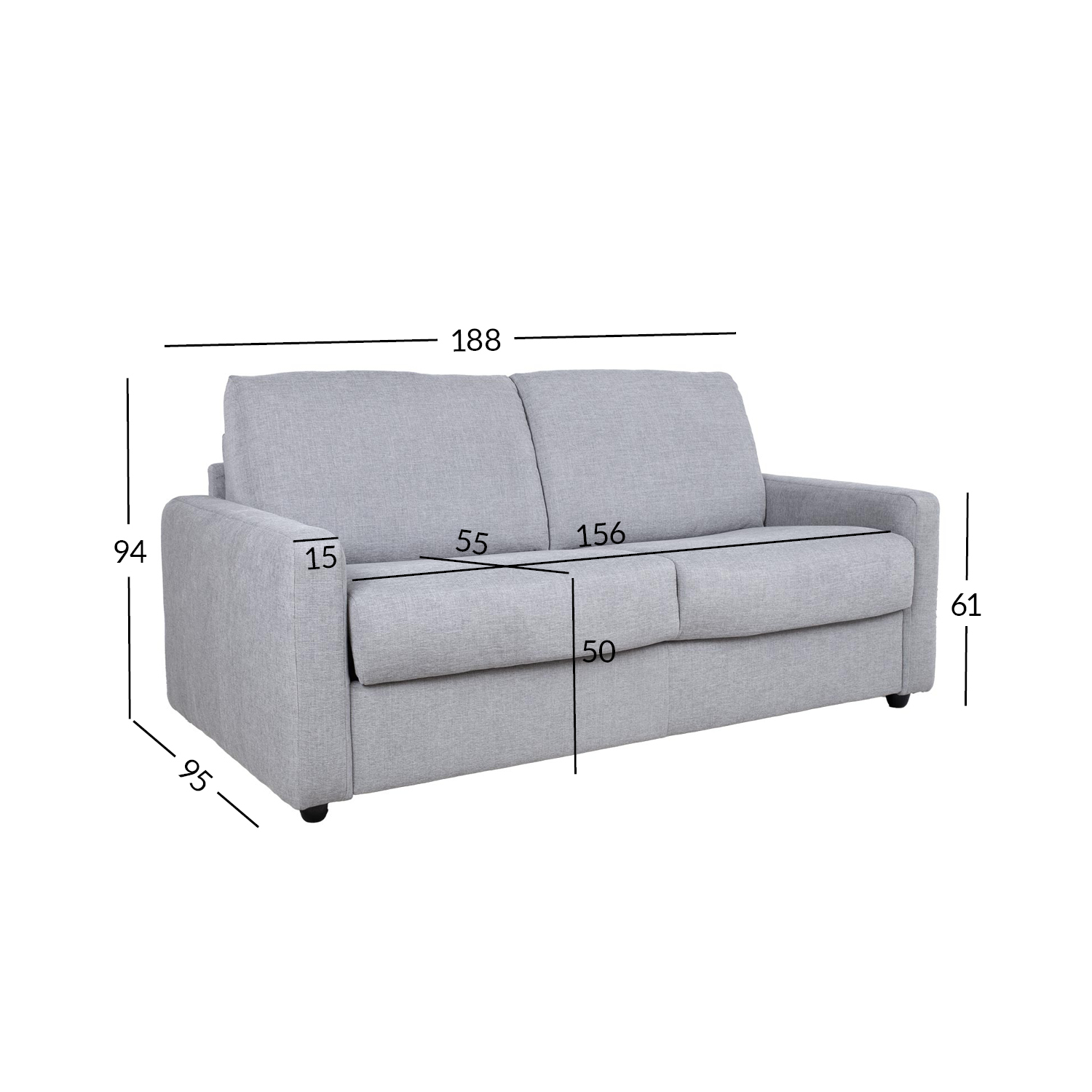 Diivanvoodi PROVO 2-kohaline 188x95xH94cm, hall