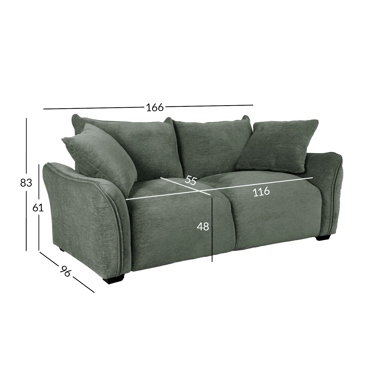 Diivan DIVI 2-kohaline 166x96xH83cm, mündiroheline