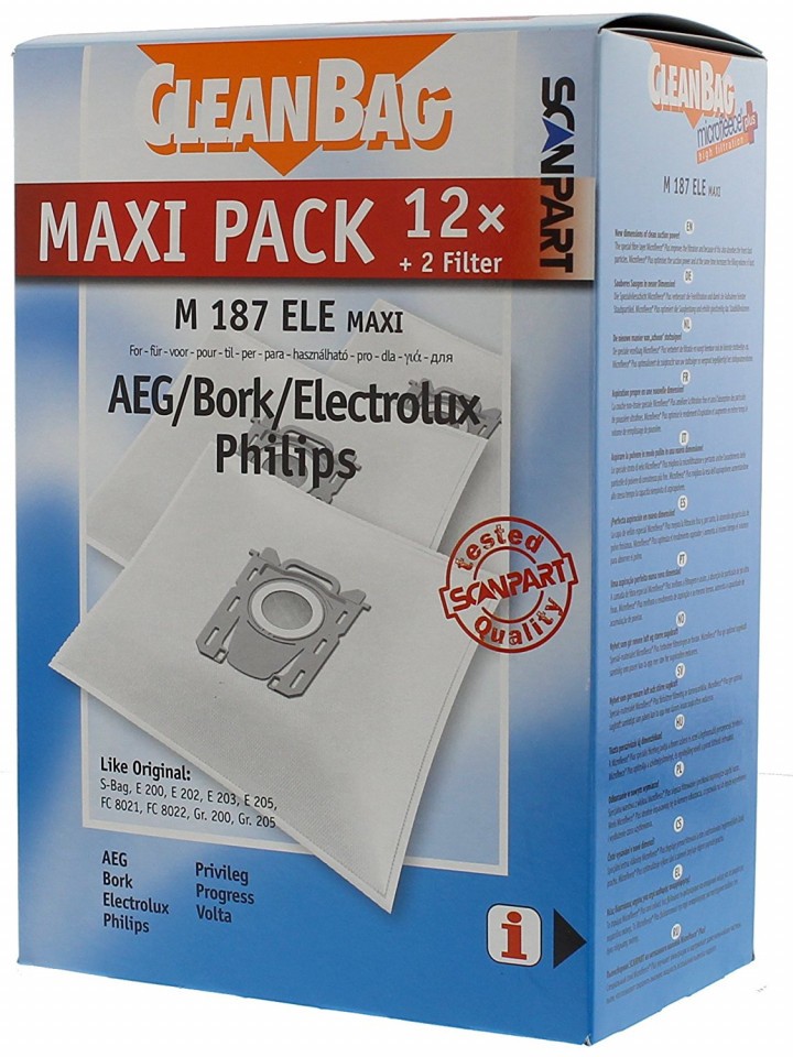 Tolmukotid S-bag maksipakk MicroFleece+ AEG Electrolux Philips Volta, Scanpart 2687441187 S-Bag (12 tk + 2 filtrit) 2687441187