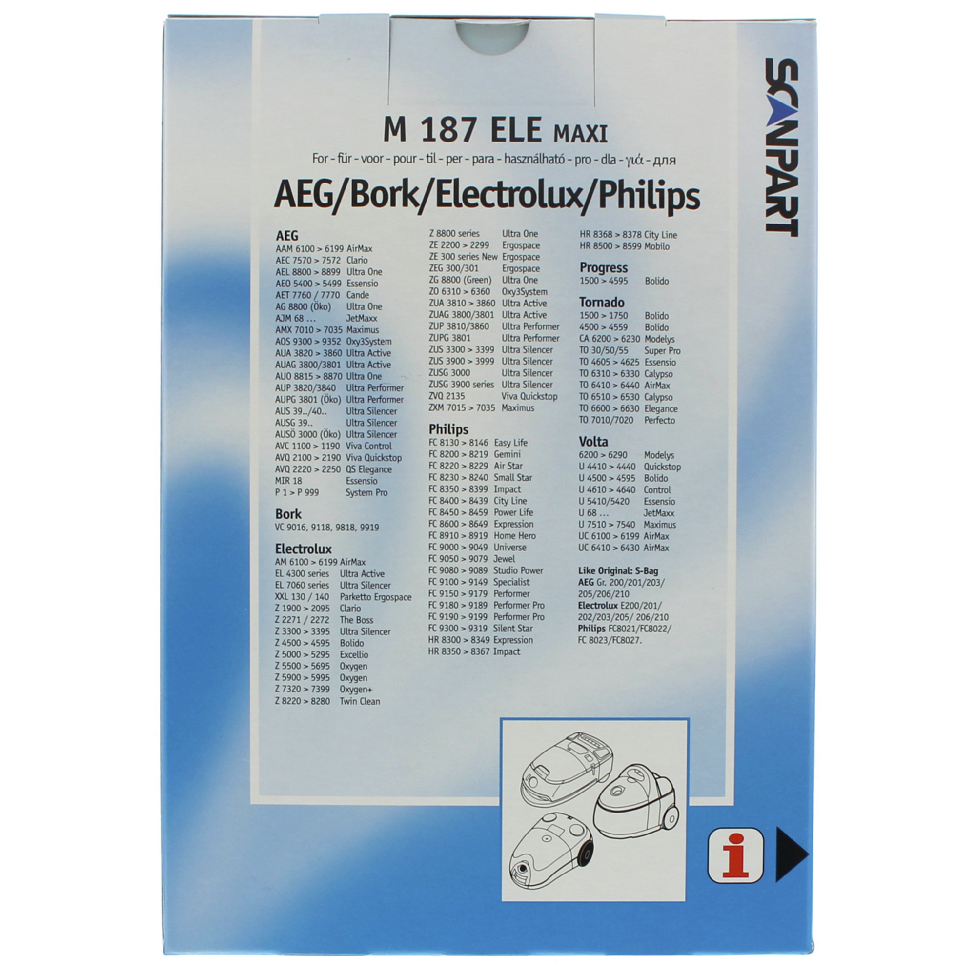 Tolmukotid S-bag maksipakk MicroFleece+ AEG Electrolux Philips Volta, Scanpart 2687441187 S-Bag (12 tk + 2 filtrit) 2687441187
