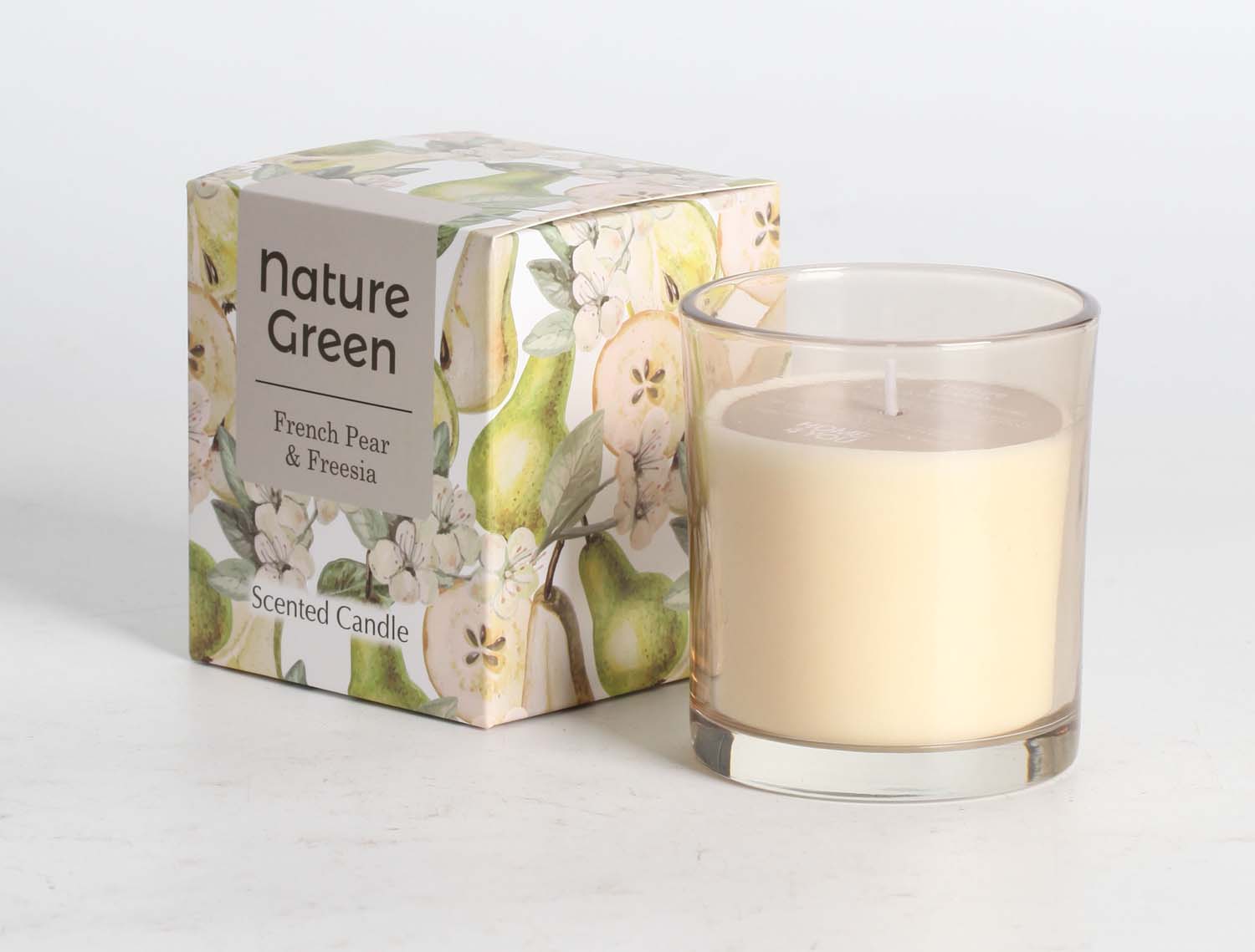Lõhnaküünal klaasis NATURE GREEN H9,5cm, French Pear & Freesia