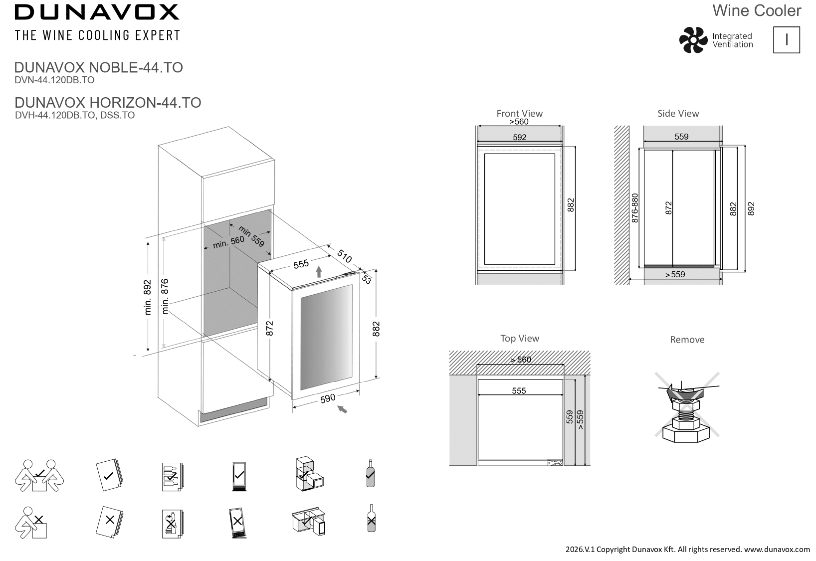 Integreeritav veinikülmik Dunavox DVN-44.120DB.TO Noble