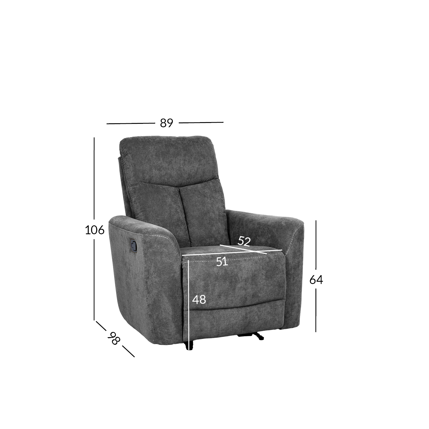 Tugitool GEMMA manuaalne recliner 89x98xH106cm, hall